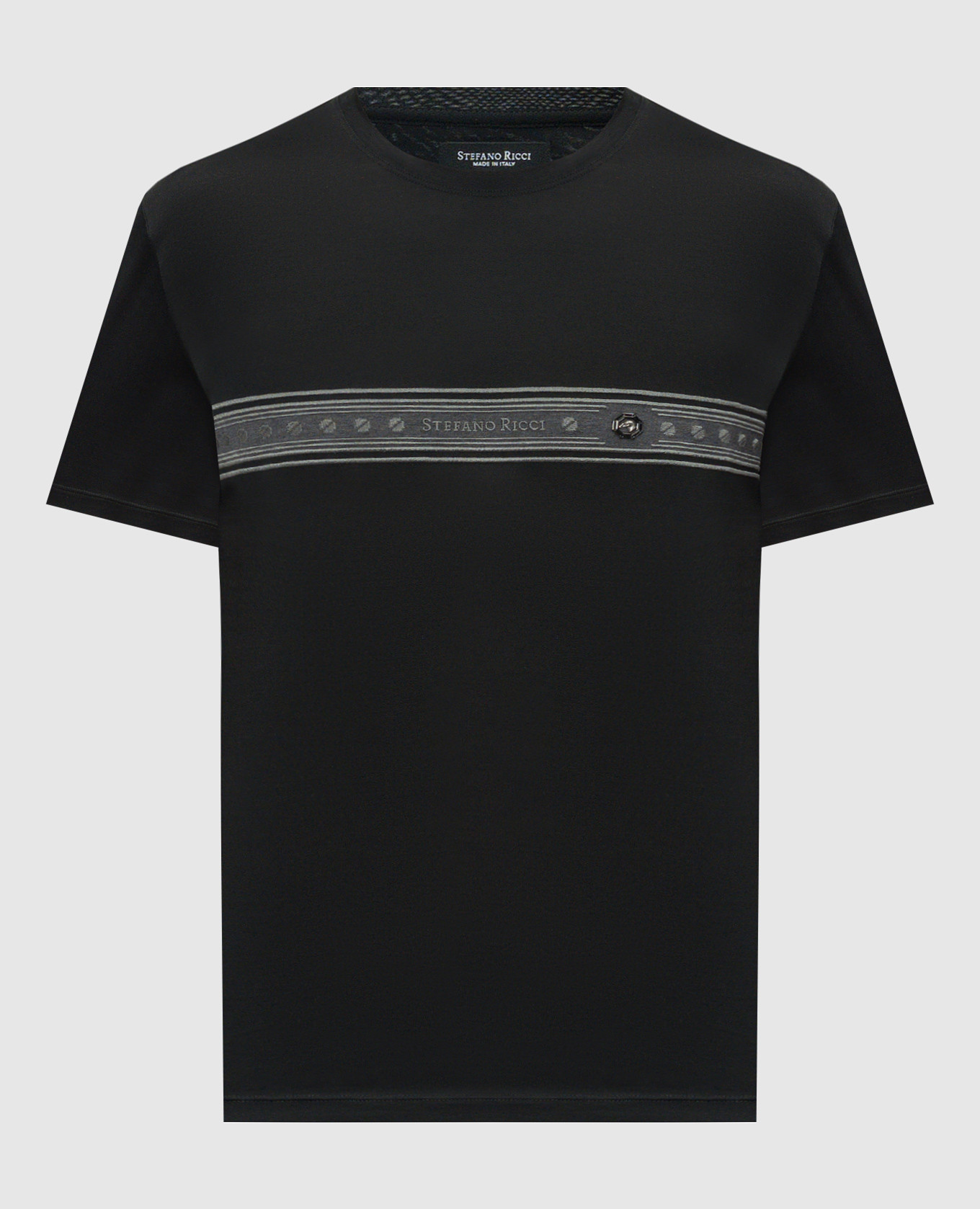 Black t-shirt with embroidery and logo emblem stefano ricci