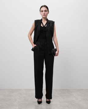 Helmut Lang Black pants with wool in monogram logo pattern O10HW202