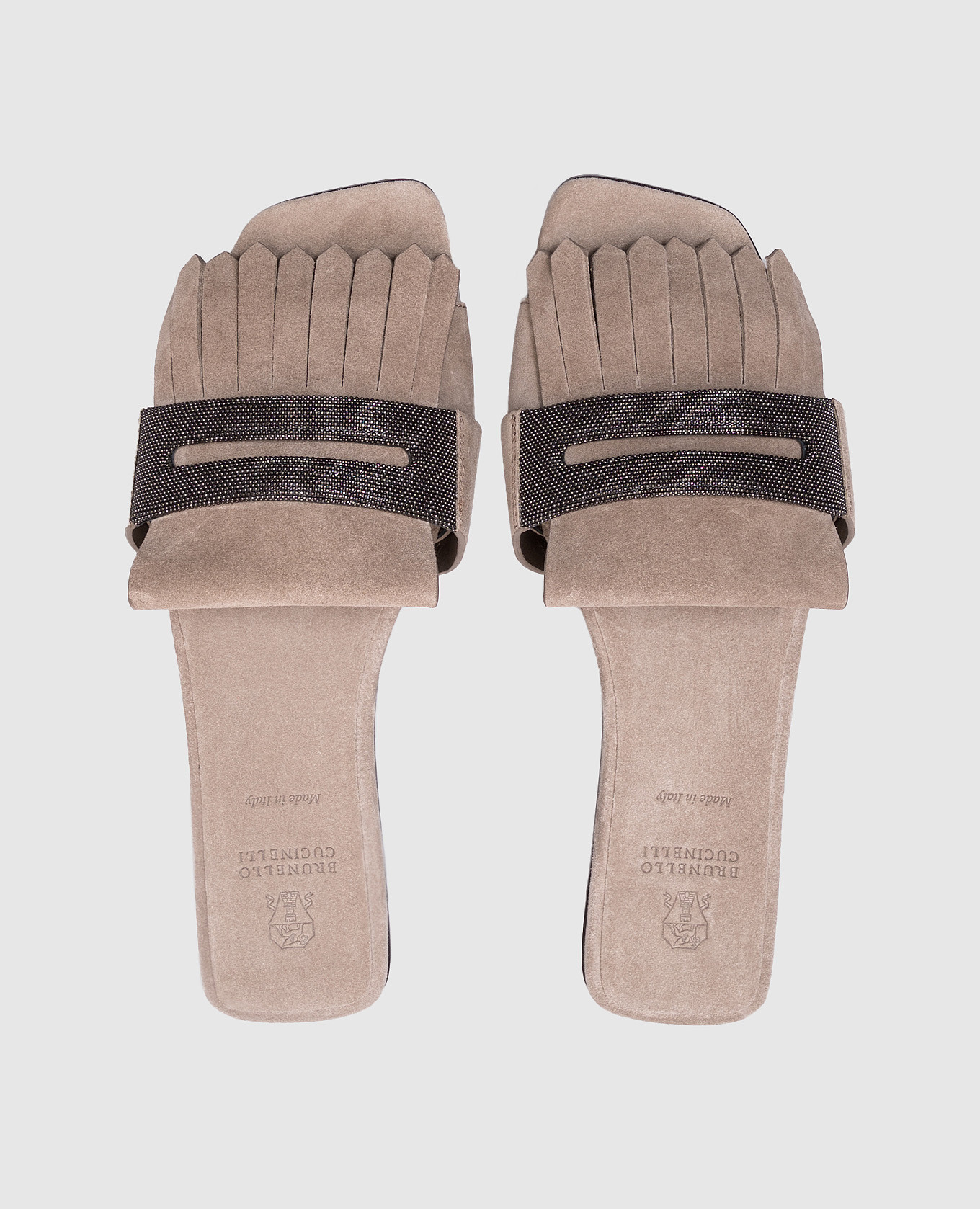 Beige suede flip-flops with a monil chain Brunello Cucinelli 4
