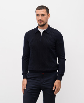 Bertolo Cashmere Blue wool and silk patterned polo shirt 902518002531