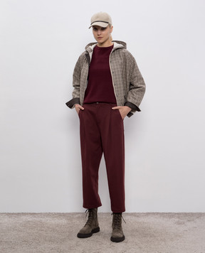 Brunello Cucinelli Burgundy cashmere jumper with monil chain M12144400P