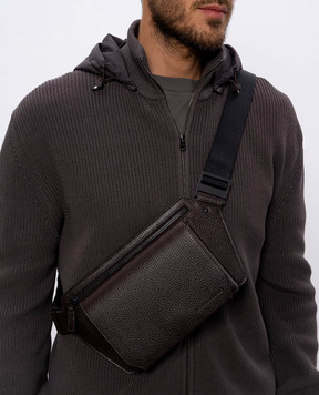 Cashmere&Whiskey Brown leather belt bag with logo BUMBAG