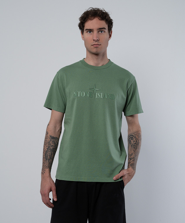 Stone Island - Green t-shirt with textured logo 81152NS80 - shop