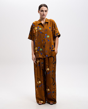 Asceno Isola printed silk trousers in brown B046F04C436