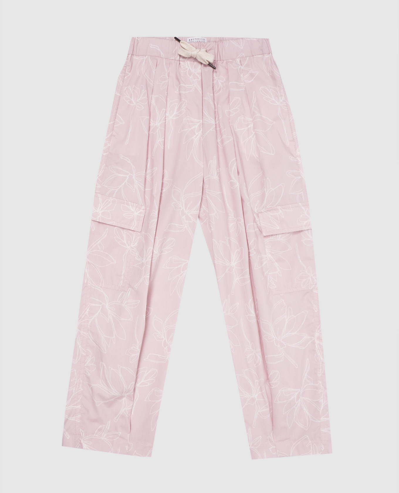 Children's pink floral print cargo pants with monil chain brunello cucinelli