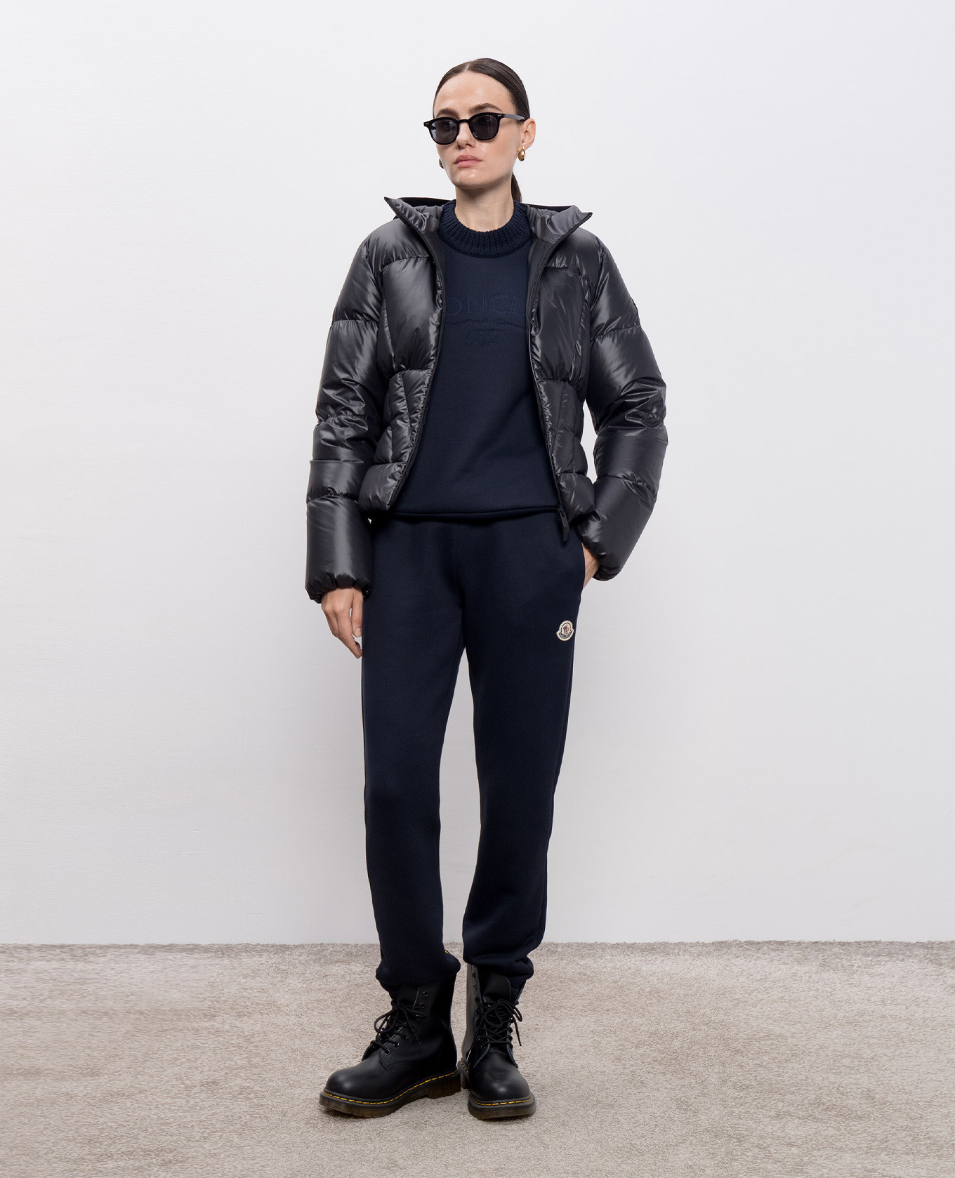 

Black puffer jacket with logo patch Moncler