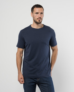 ISAIA Blue silk t-shirt with logo emblem embroidery MCI154JP001