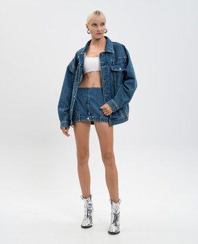 Vetements Blue denim mini skirt with logo patch WH76DK007VB