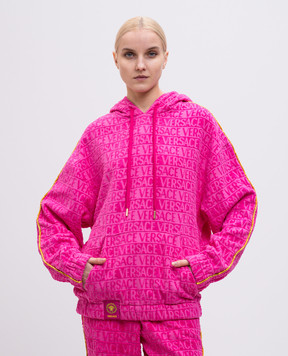 Versace Pink terry hoodie with logo pattern 10201831A14584