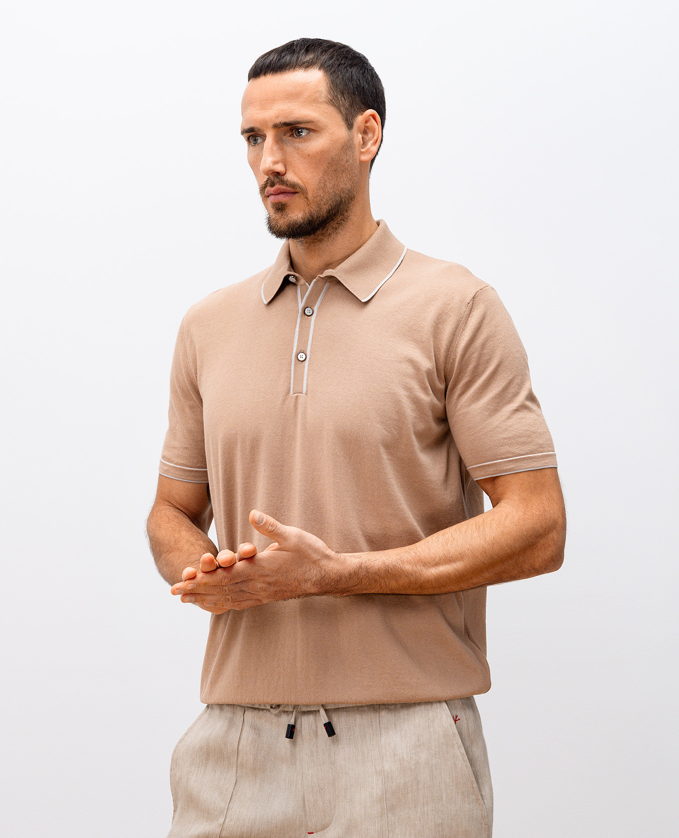 

Beige silk polo with edging Bertolo Cashmere