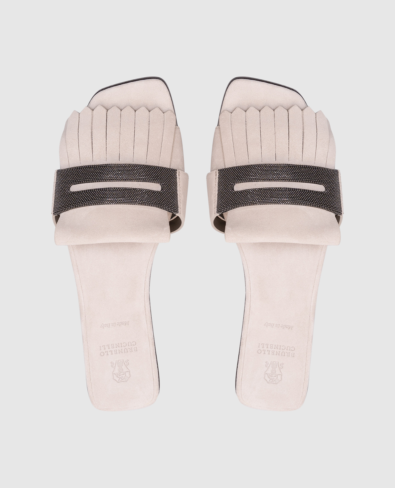 Gray suede flip-flops with a monil chain Brunello Cucinelli 4