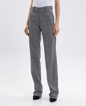 Vetements Grey wool checked trousers with logo patch WH76TP300GC