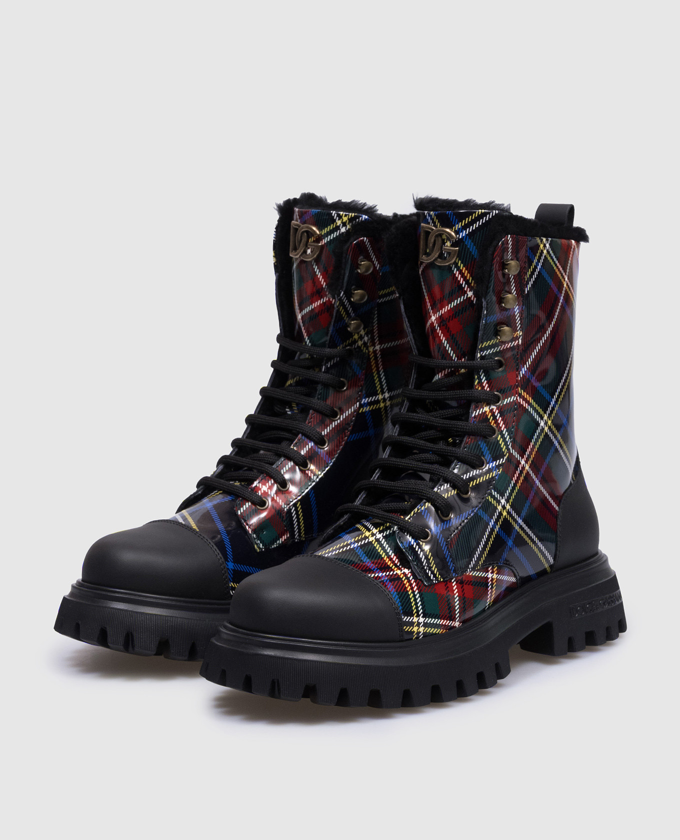 

Children's black leather boots in a checkered fur Dolce&Gabbana