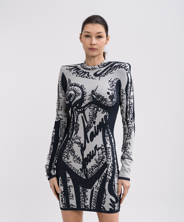 balmain blue and white dress Balmain Navy Blue / White Striped Knit Short Dress M Balmain