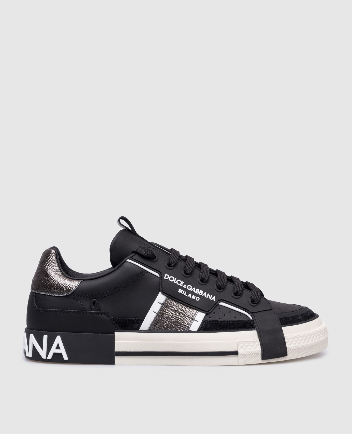Custom 2.zero black leather sneakers with contrasting textured logo dolce&gabbana