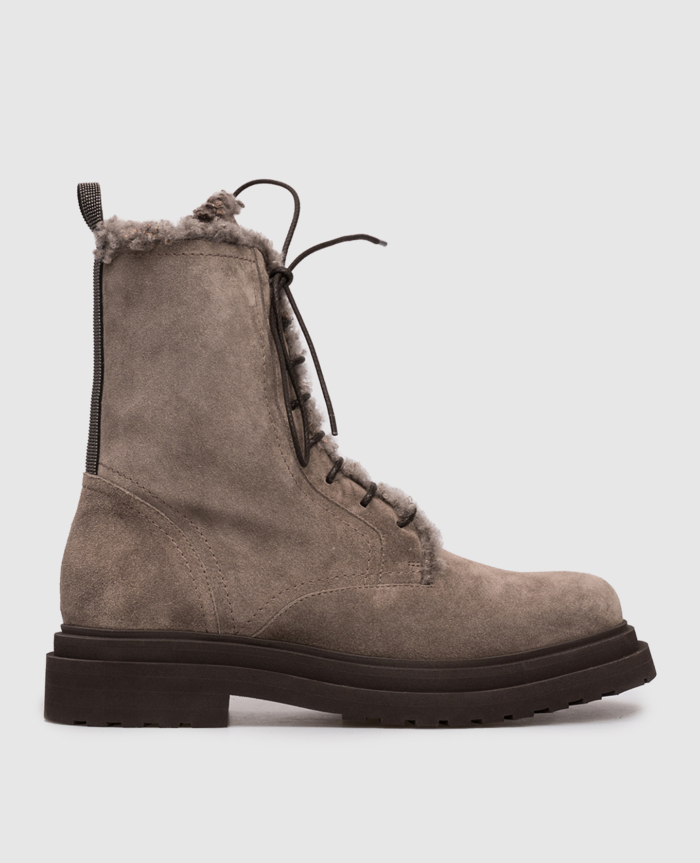 

Gray suede boots with fur and monil chain Brunello Cucinelli, Grey