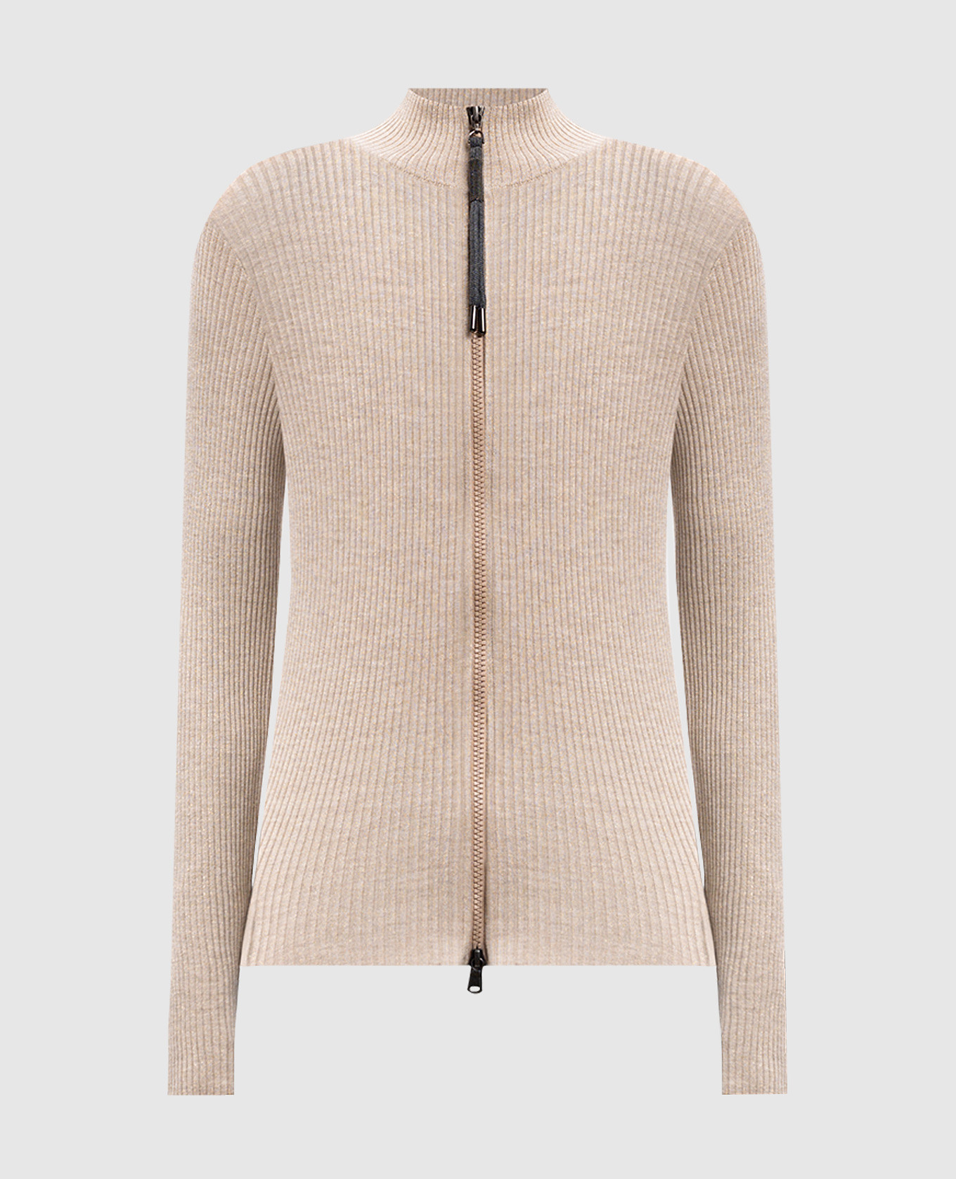 

Beige ribbed cashmere and silk lurex cardigan Brunello Cucinelli