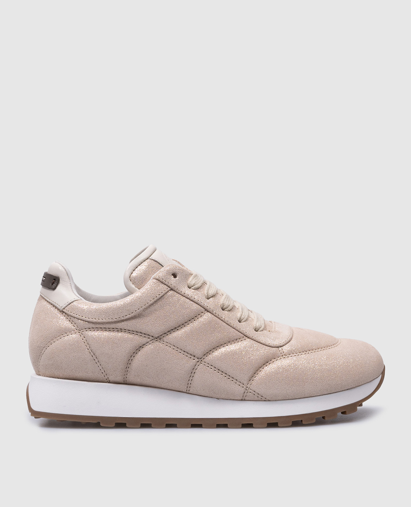 Beige leather sneakers with logo patch peserico