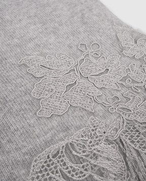 Ermanno Scervino Gray cashmere scarf with lace D475R710EAPPYU