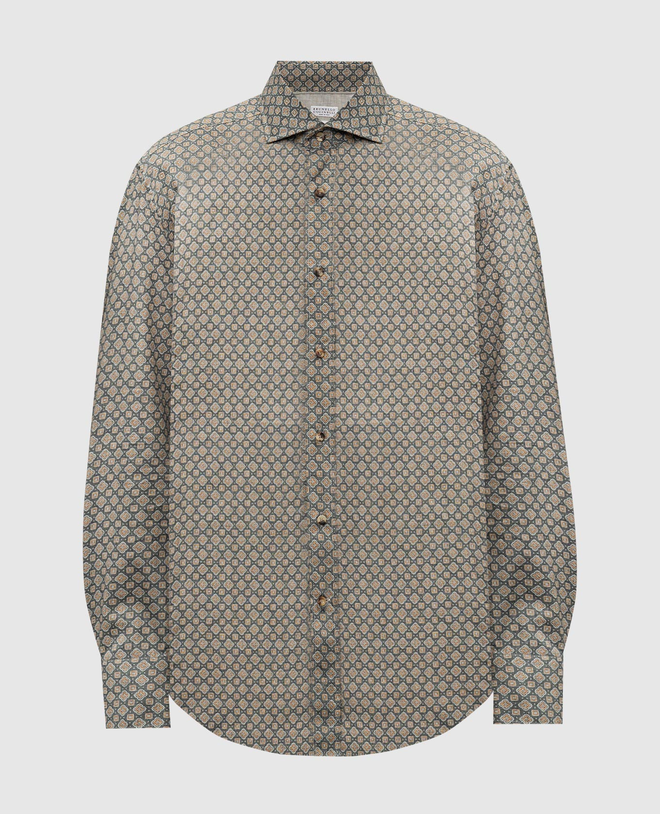 Gray shirt in a geometric pattern with a curly bottom brunello cucinelli