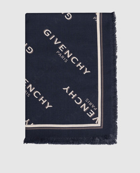 Givenchy Blue wool and silk scarf with logo 710009497002