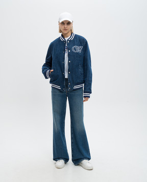 Off-White Blue denim bomber jacket with logo embroidery OWEK009F24DEN001
