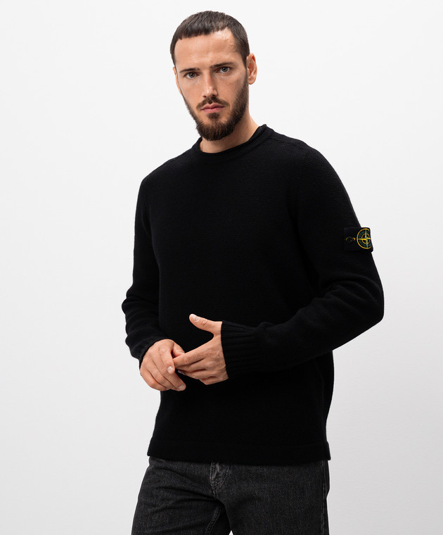 Stone Island - Black wool sweater with logo patch 8115568A3 - shop