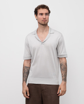 Dolce&Gabbana Grey silk polo shirt with DG logo monogram embroidery GXZ09ZJBSLV