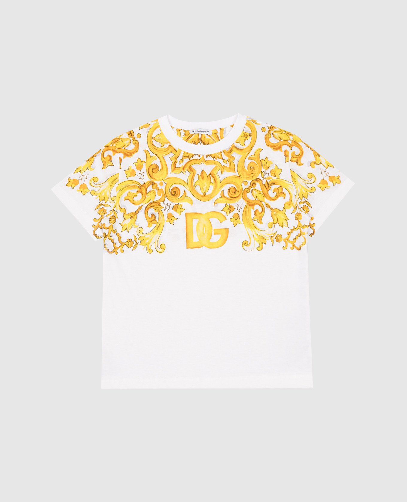 

Children's white t-shirt with majolica print and logo Dolce&Gabbana