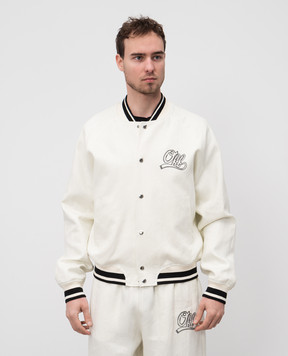 Off-White White linen bomber jacket with logo embroidery OMEH05AS25FAB001