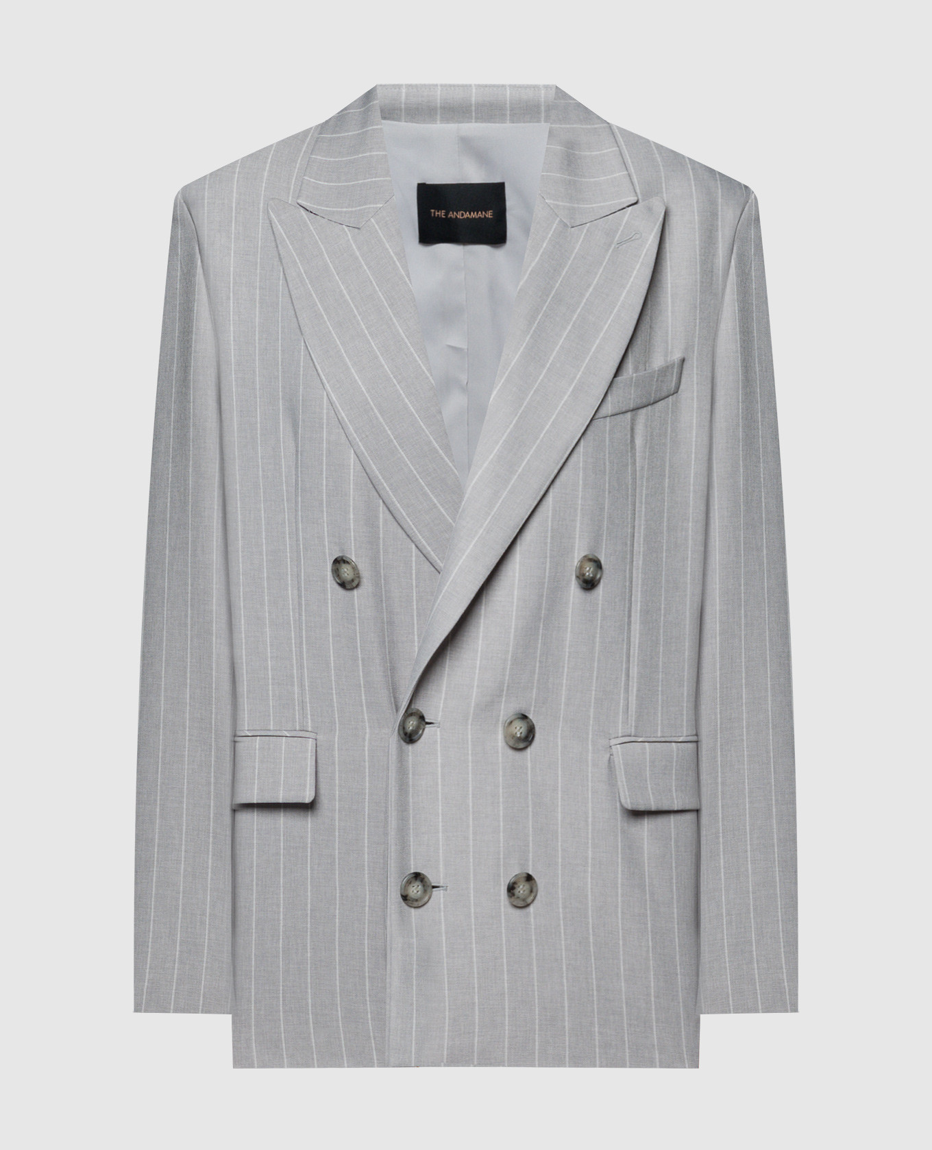 Gray double-breasted striped jacket the andamane