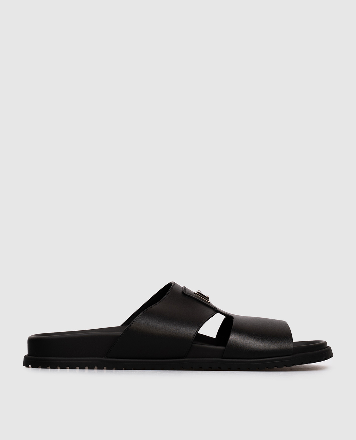 Black leather flip-flops with logo Dolce&Gabbana