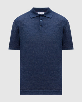 Brunello Cucinelli Blue polo with linen M2L00315