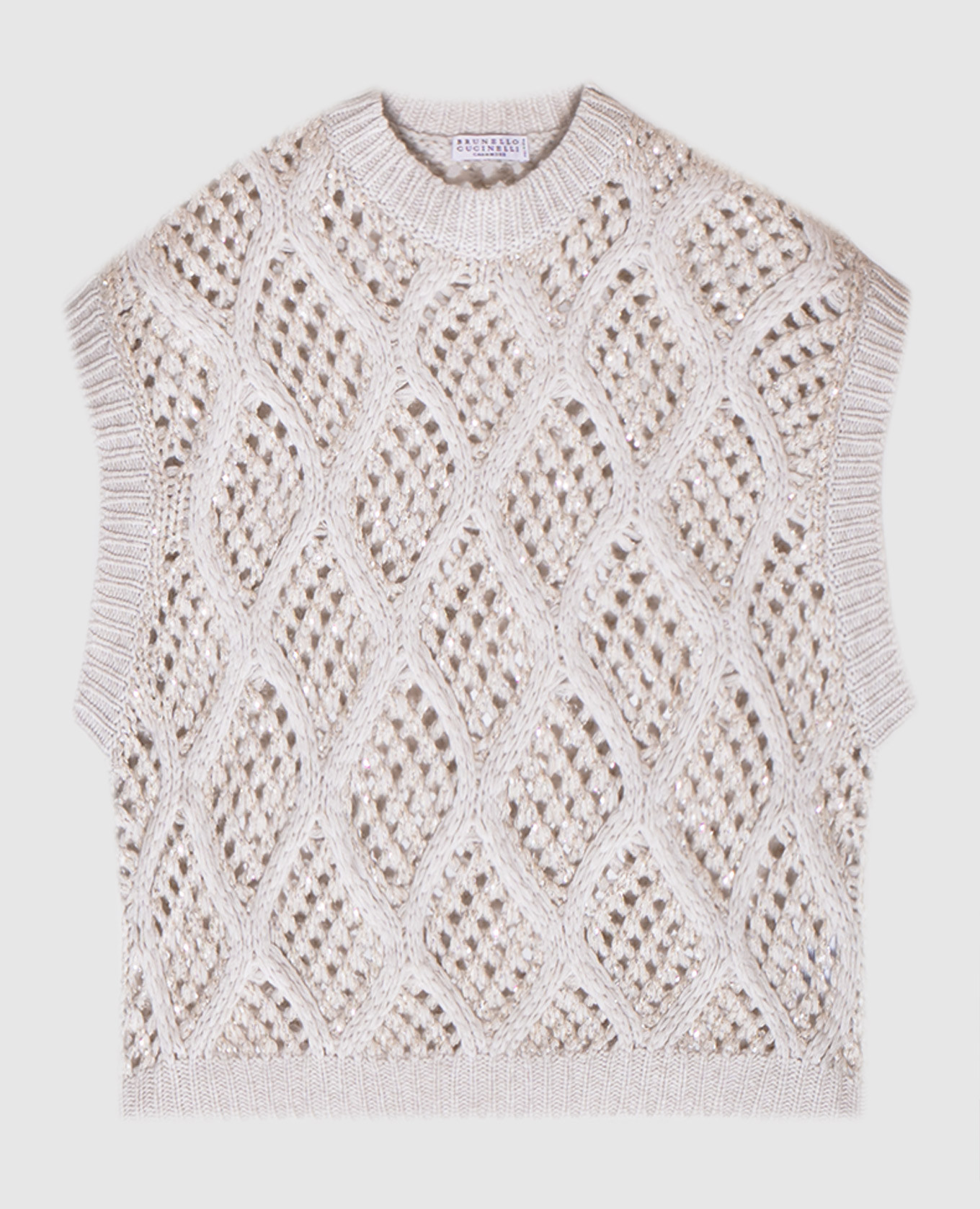 

Gray openwork vest made of cashmere with sequins Brunello Cucinelli, Grey