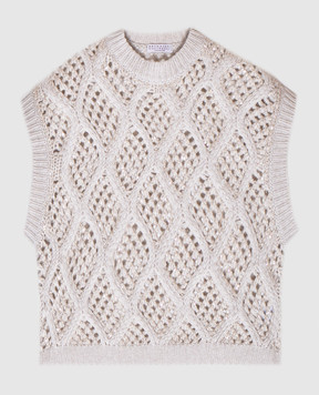 Brunello Cucinelli Gray openwork vest made of cashmere with sequins M52374300