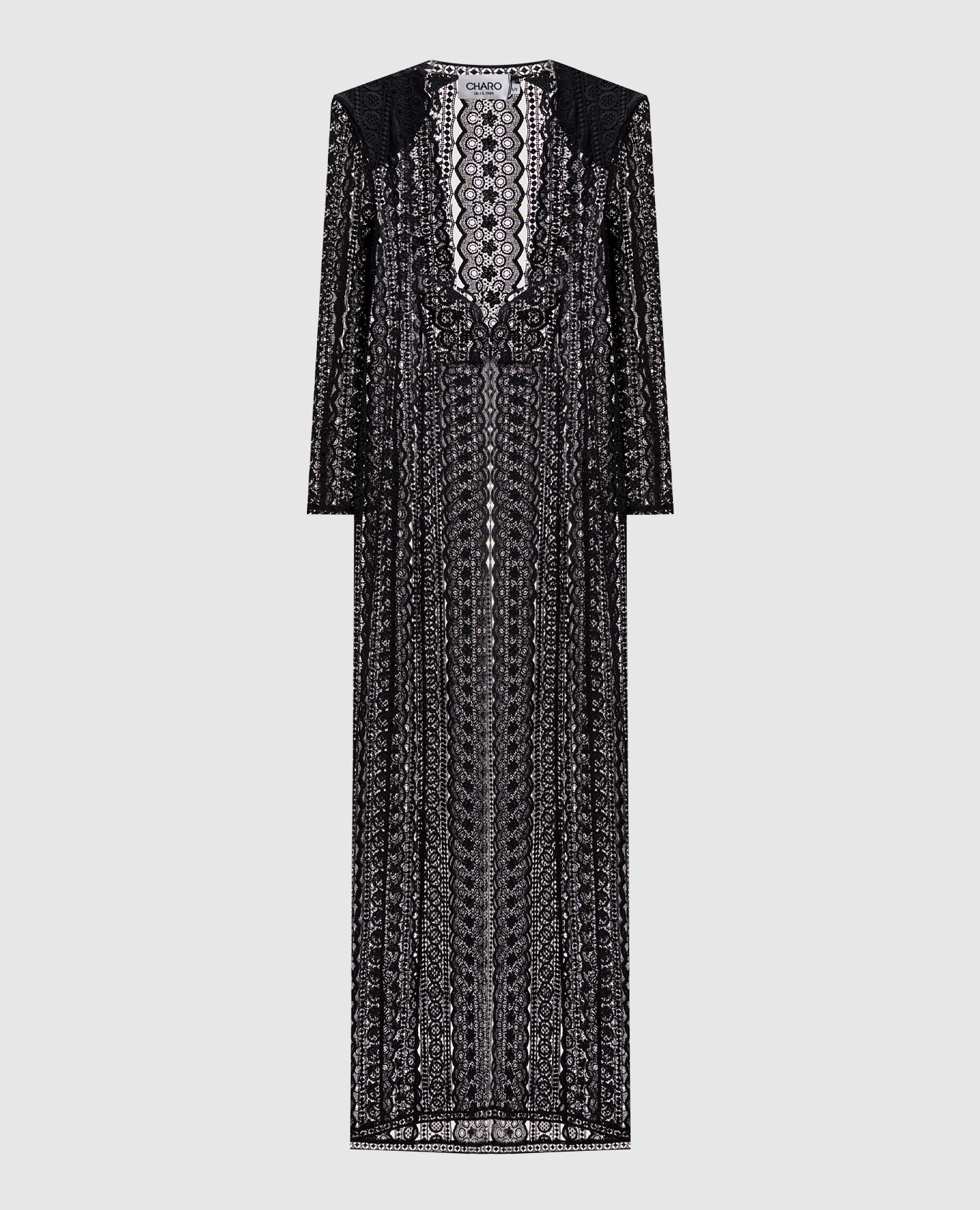 Nilere Black Silk Lace Long Cardigan