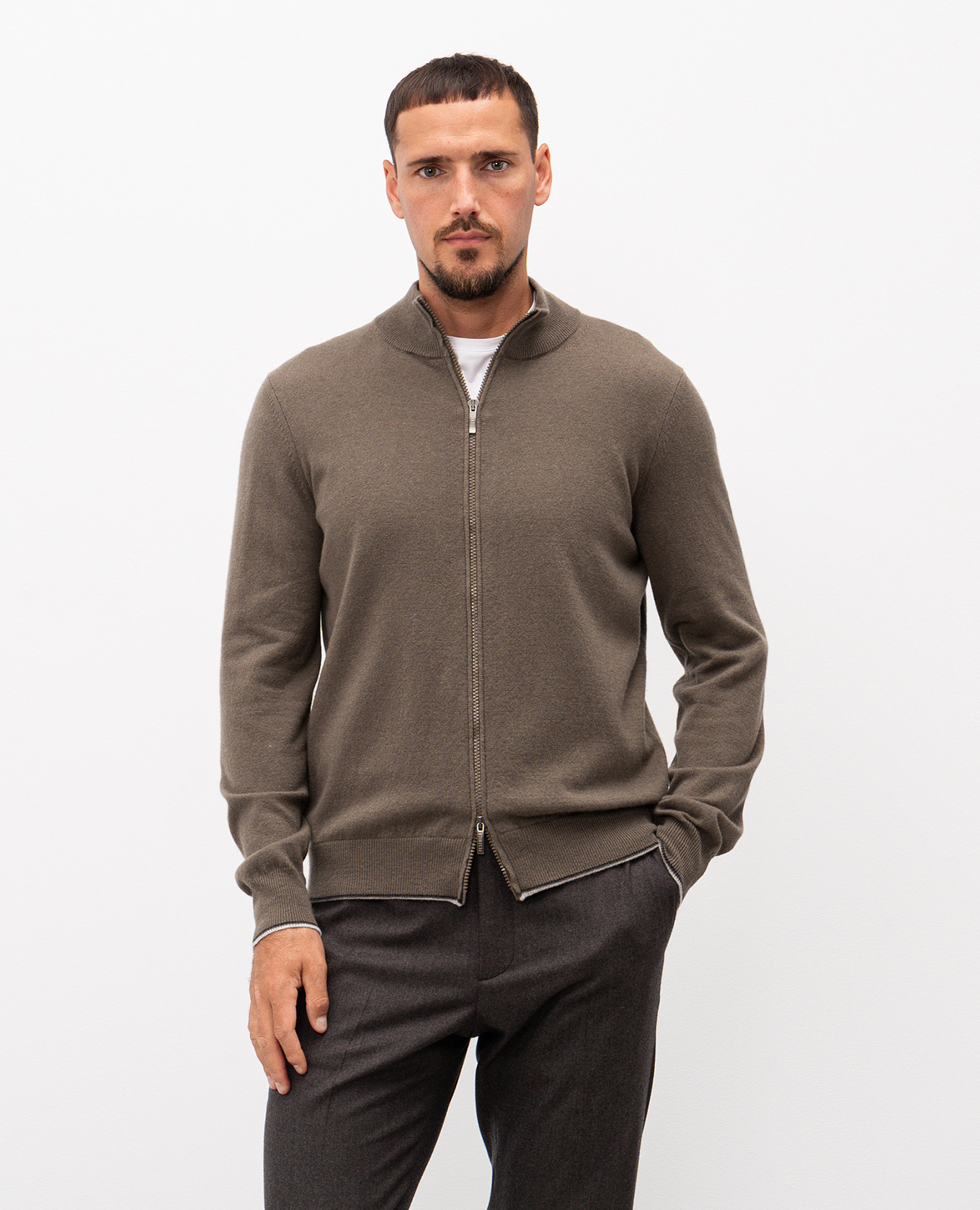 

Khaki wool and cashmere cardigan Peserico