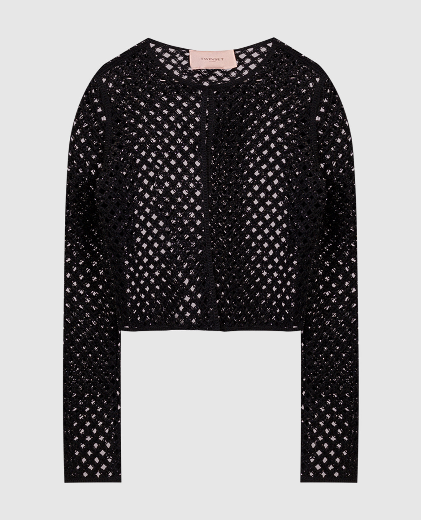 Black openwork jacket with beads twinset