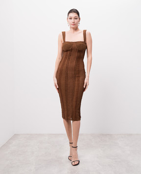 Charo Ruiz Brown Olympia dress with lace 255603