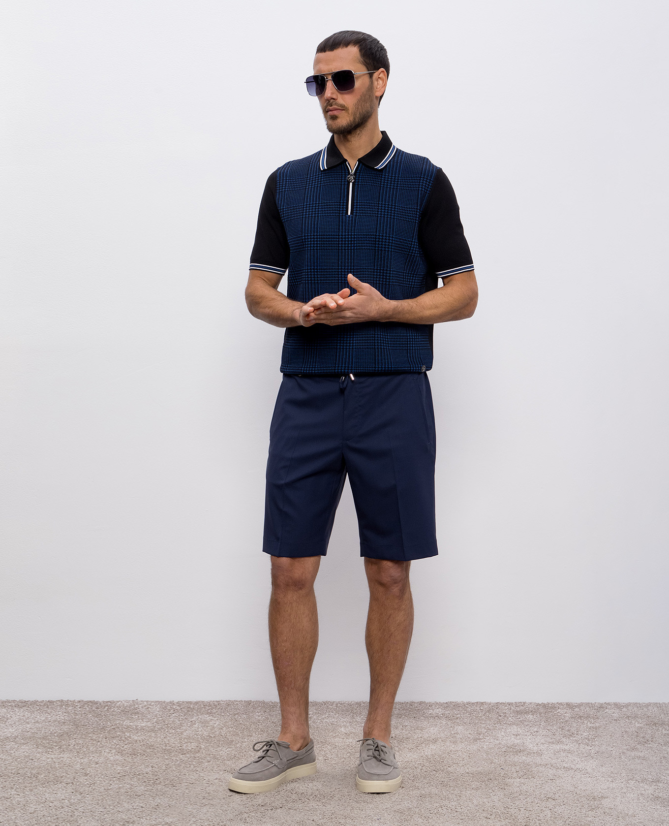 

Blue wool shorts with logo emblem Stefano Ricci