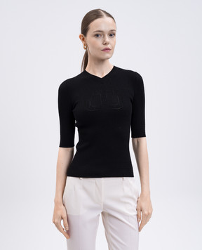 Twinset Black ribbed top with logo 252TP3242