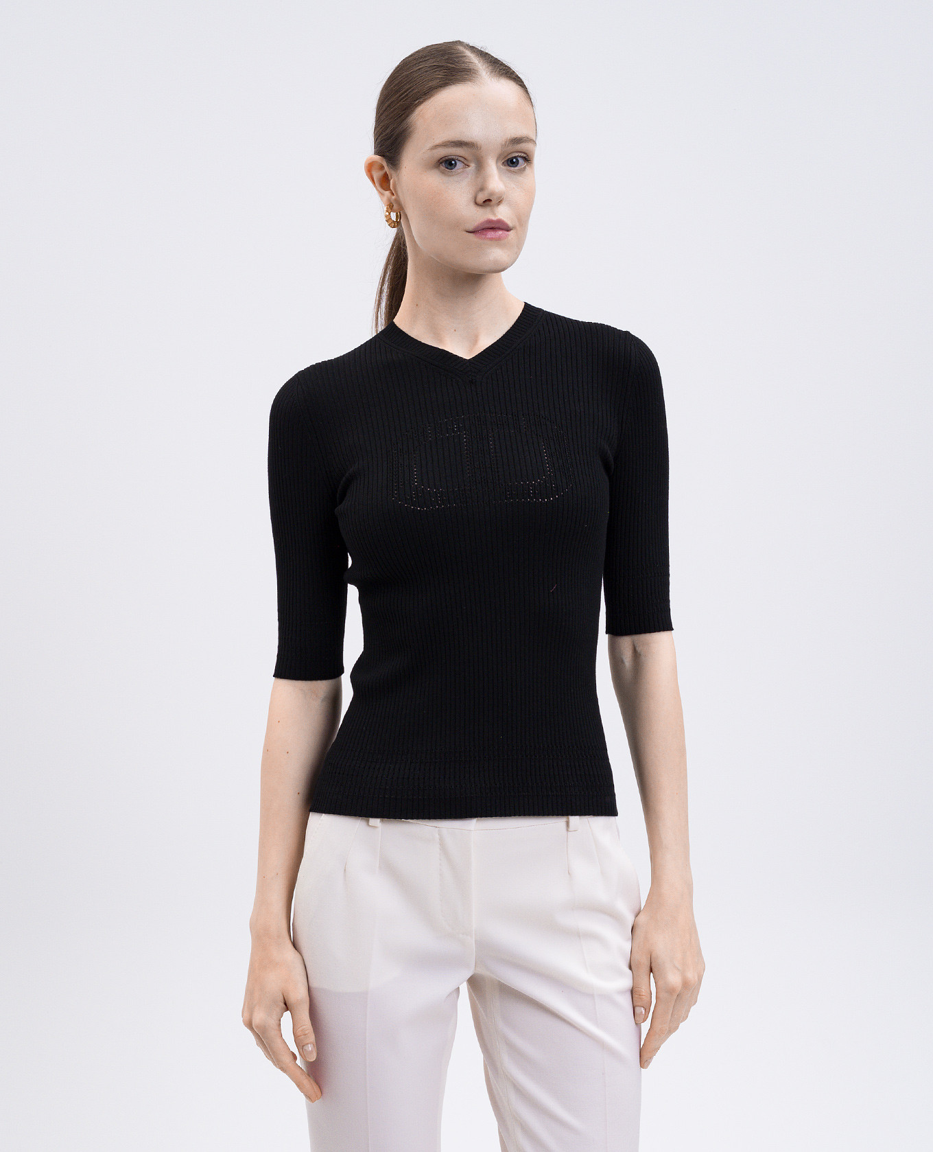 

Black ribbed top with logo Twinset