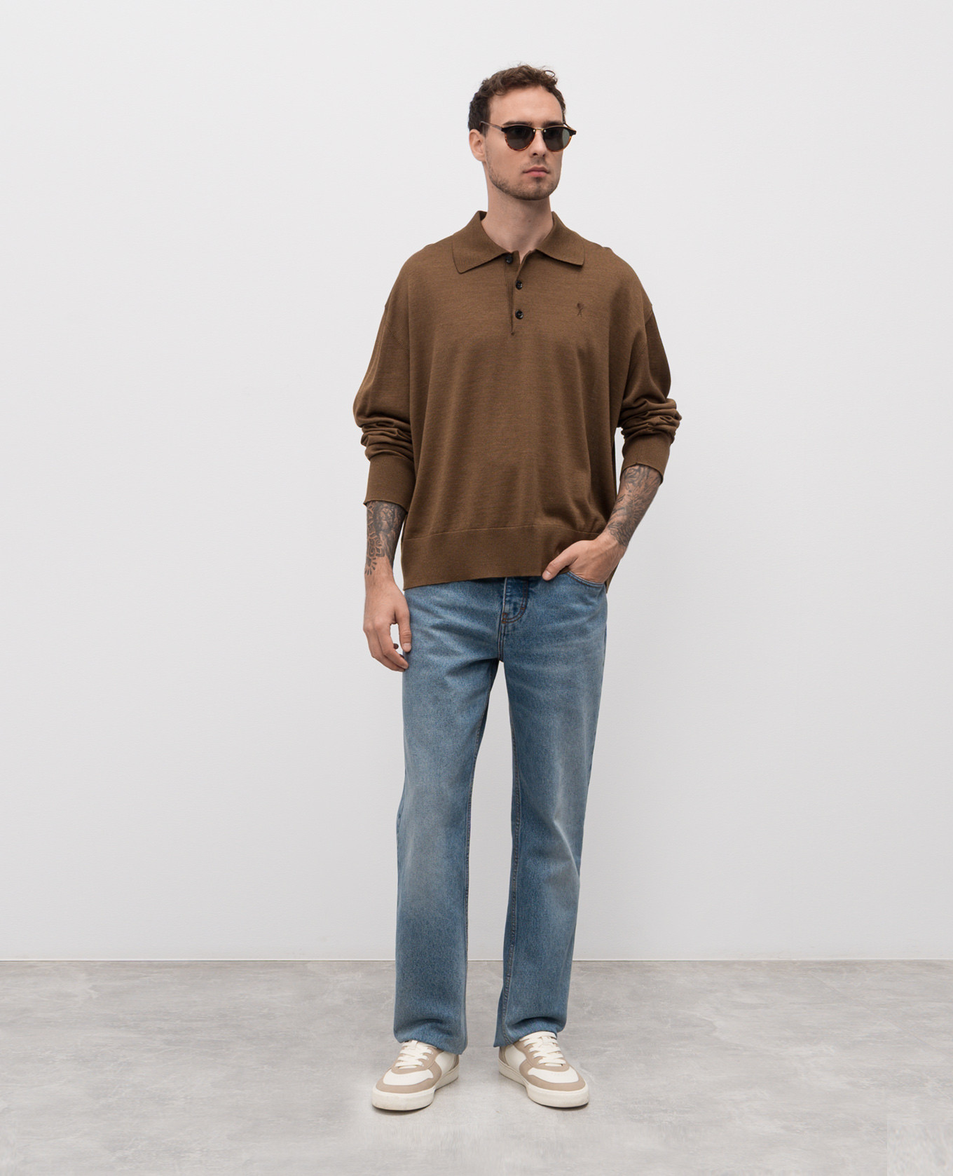 

Brown wool and silk polo shirt Ami Paris
