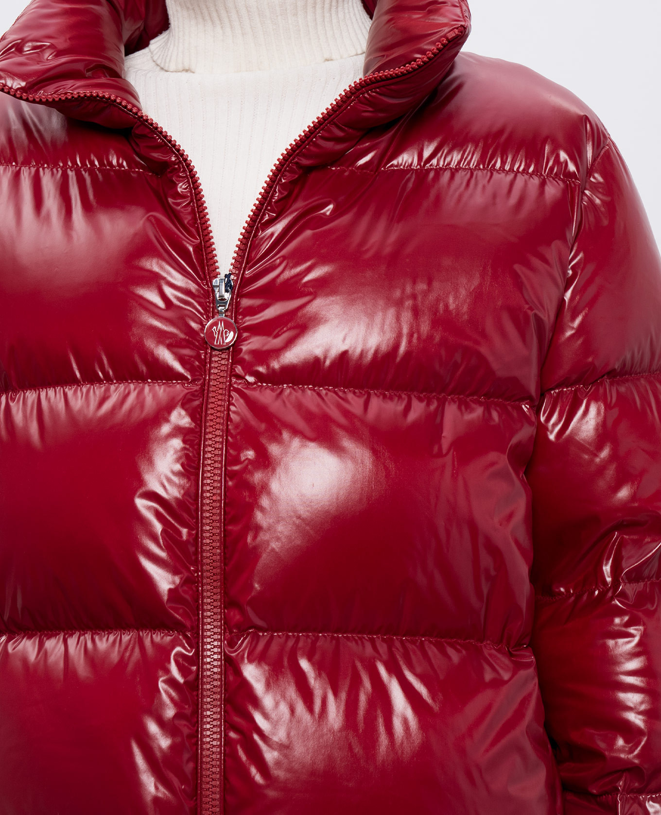 

Red down jacket with logo patch Moncler