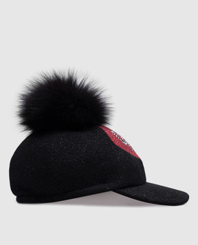 Philipp Plein Children's black merino wool cap with lurex GAC0007