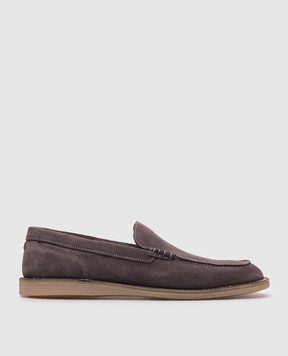 Dolce&Gabbana Grey suede loafers with monogram logo A50593AS707