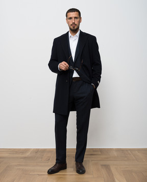 Canali Blue wool coat with logo patch FU0552155918