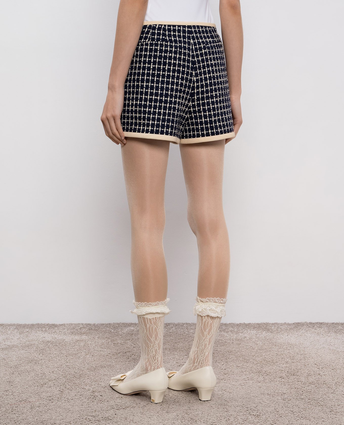 

Blue tweed shorts with checked wool Valentino