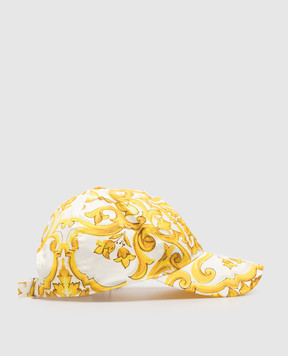 Dolce&Gabbana White Majolica print cap with logo patch FH646AFPFSH