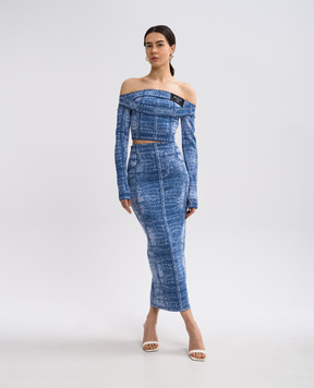 Balmain Blue cropped top with logo patch EF1AO385KH80